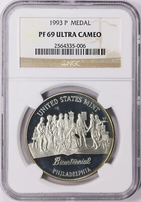 1993-P U.S. Mint Bicentennial Silver Medal NGC PF-69 UCAM Toned - Image 1 of 4