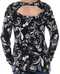 Energie Juniors' Likey Cutout-Back Top ~ Black Floral ~ M - Picture 1 of 2