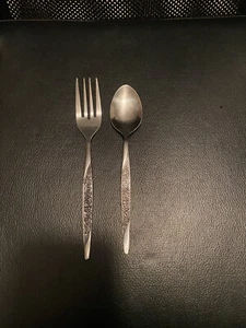 Vintage National Stainless Floral SALAD FORK & Spoon Flatware Replacements Roses - Picture 1 of 7