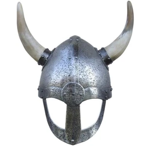Viking silver Helmet Metal Knight Armor Viking horn Helmet Design Medieval Knigh - Imagen 1 de 4