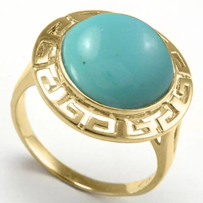 Anillo de oro amarillo macizo de 14k llave griega turquesa o coral $579,00 Foto 1 de 3