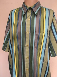 Vintage 70s SPIRE CALIFORNIA BUTTON UP SHIRT Sage Green SKY BLUE STRIPES XL - Picture 1 of 12