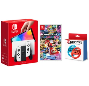 Nintendo Switch OLED White Edition + Mario Kart 8 Deluxe + Sentriq Rennrad - Bild 1 von 5