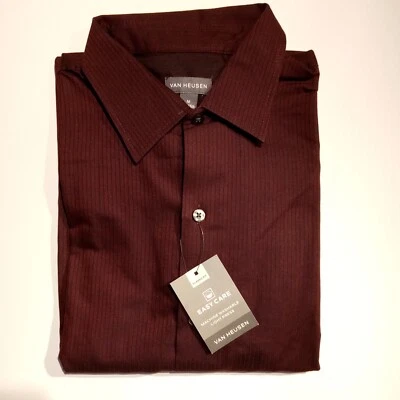 Van Heusen Shirt  Men's Medium  (15-15 1/2)  Burgundy Sateen Stripe  Classic NWT - Image 1 of 4