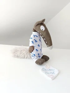 Peluche/Doudou Loup Marron Pyjama Blanc Bleu Nez Queue Beige Éditions Auzou 2014 - Picture 1 of 5