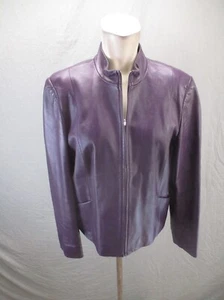 PENDLETON Size M Women Purple Full Zip High Neck Lined Pocket Leather Jacket 641 - Picture 1 of 9