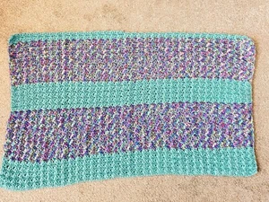 Handmade lap blanket 36 x 22 crocheted afghan blue purple throw - Picture 1 of 3