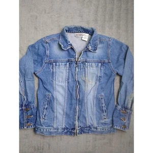 Bill Blass Jeans Jacket Womans Small Distressed Full Zip Blue Jean Jacket - Picture 1 of 10