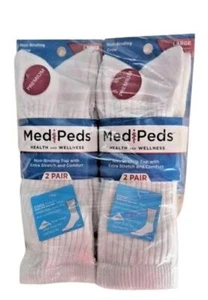 4 PAIR MediPeds Premium Diabetic Cool Max Crew Socks Large Men 7-12 Women 10-13 - Picture 1 of 4