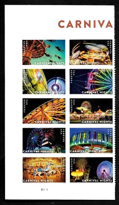 CARNIVAL NIGHTS 2024 FERIS WHEEL LIGHTS #5855-5864 FOREVER 10 STAMP PLATE BLOCK - Image 1 of 4