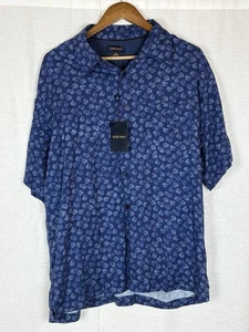 Toscano Silk Blend Shirt Mens XL Blue Short Sleeve Button Up - Picture 1 of 6