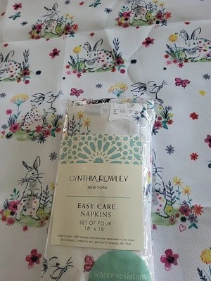 Cynthia Rowley Easter Bunny & Floral Polyester Tablecloth  104"×60 - Image 1 of 3