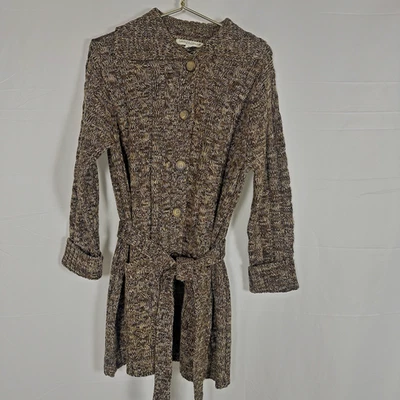 Cárdigan Suéter Carolyn Taylor Mujer Grueso Tejido con Cable Marrón Dorado Cinturón 2X Foto 1 de 4