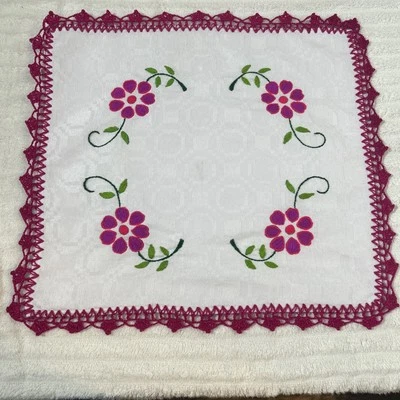 Mexican Beautiful Hand Embroidered Tablecloth 19in X18in - Image 1 of 4