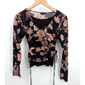 De Colección Flor de Cerezo Años 90 Malla Asiática Envolvente Top Transparente Acanalado Grunge Fairycore Talla M  - Imagen 1 de 5