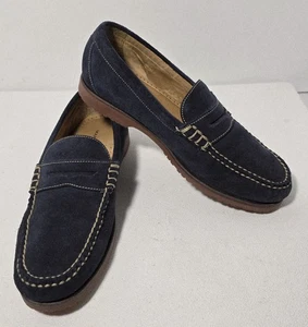 Martin Dingman Countrywear Men’s Size 9 M Suede Leather Penny Loafer Navy Blue - Picture 1 of 10