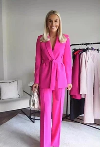 ZARA NEW WOMAN FUCHSIA PINK BLAZER WITH BELT SIZE M REF 2225 483 - Picture 1 of 5
