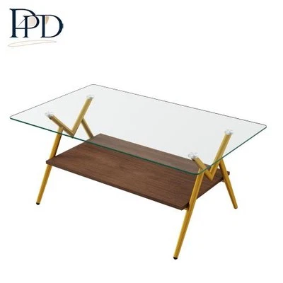 Mesa de centro rectangular PARLORDREAM con tapa de vidrio templado y patas de metal mesa moderna Foto 1 de 4