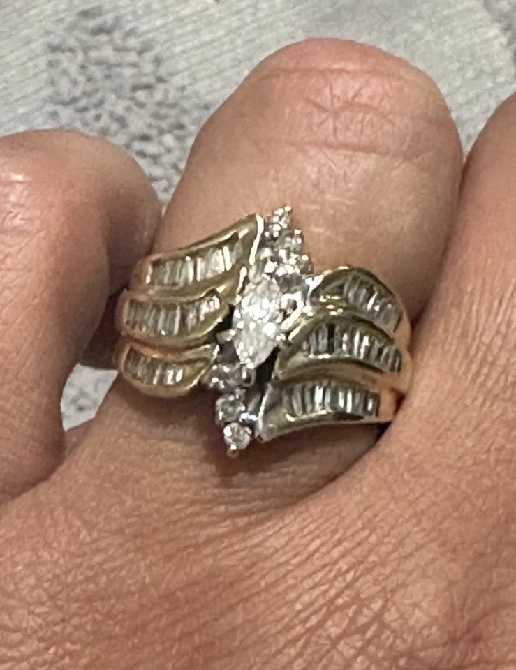 Beautiful Custom Made Marquise & Baguette Diamond & Gold Ring, Size 8.5 - Image 1 of 4