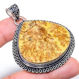 Natural Psilomelane Dendrite Gemstone 925 Sterling Silver Pendant 2.44" R627 - Picture 1 of 7