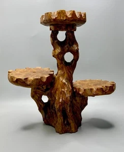 ⭕️ VINTAGE HAND-CARVED RUBBER TREE WOOD STAND BY R. STEGMAN SIGNED 1996 - Picture 1 of 8