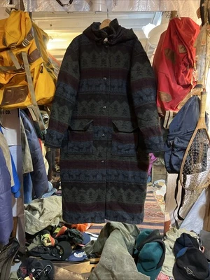 Vtg Womans XL Full Length Woolrich Wool Blanket Coat W/Hood Southwestern Nordic - Image 1 of 4
