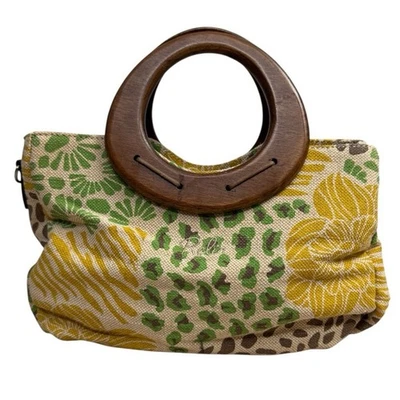 Relic Yellow Flowered Purse Handbag Satchel Wood Handles Boho Floral Casual - Image 1 of 4
