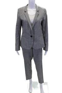 Zara Basic Womens Printed One Button Lined Blazer Pants Suit Set Gray Size 10 - Picture 1 of 11