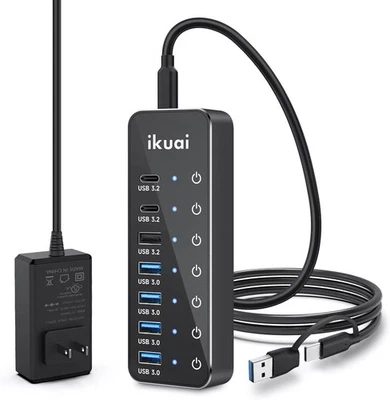 Hub USB alimentato, hub USB 3.2 / USB C a 7 porte, con 3 porte dati da 10 Gbps (2 U - Immagine 1 di 4