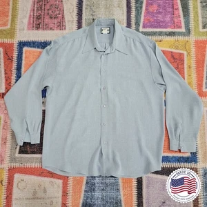 80s 90 Made In USA MI Moda Men's Size XL Blue Button Up Shirt Flowy Thin - Picture 1 of 5