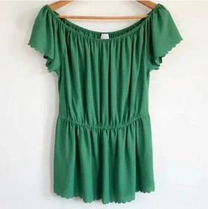 Anthropologie Postmark Metamorphism Top Size XS Green Scalloped Short Sleeve New - Picture 1 of 7