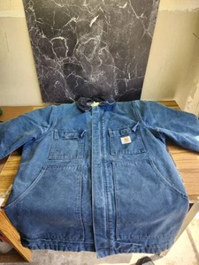 Vintage Carhartt Jeansjacke Mantel Herren Decke gefüttert Detroit CB1802 Blau 40 - Bild 1 von 17