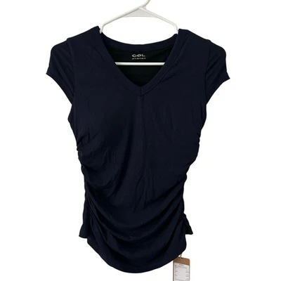 Top Brami acolchado fruncido lateral manga gorra cuello en V OGL para mujer azul marino S pequeño nuevo Foto 1 de 4