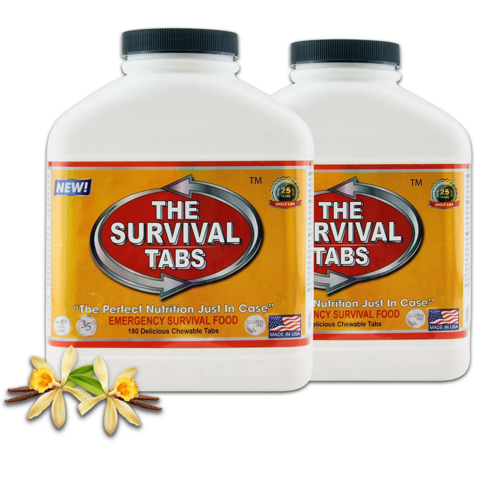 THE SURVIVAL TABS Emergency food supply 30 days 25 years shelf life vanilla