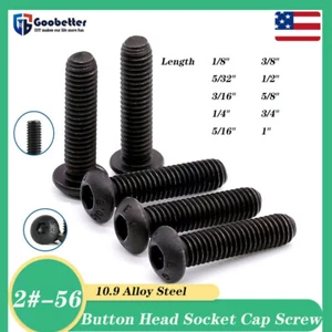 2#-56 Button Socket Head Cap Screws Allen Hex Bolts 10.9 Alloy Steel Black Oxide - Picture 1 of 15