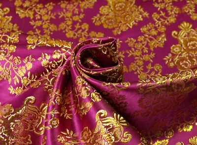 LUREX JACQUARD Stoff Brokat Rosenbouquet Kostüme FUCHSIA GOLD EUR 16,98/m - Bild 1 von 3