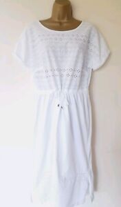 White Cotton Dress Sz 14 Broderie Anglais Boho Vibe Summer Holiday Excellent!