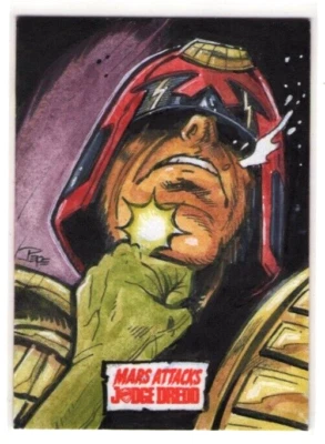 2015 TOPPS MARS ATTACKS OCCUPATION Judge Dredd Darrin Pepe 1/1 Sketch Card - Image 1 of 2