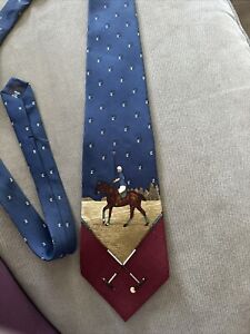 Rare Polo Ralph Lauren Vintage Silk Tie Navy Maroon Mounted Player 58.5" L x 4"