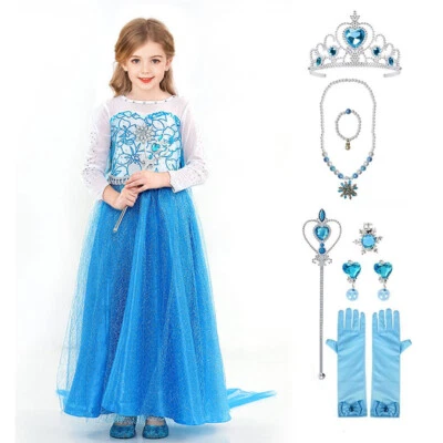 MARKENLOS Kinder Mädchen Eiskönigin Elsa Kleid Frozen Prinzessin Cosplay Kostüm Karneval