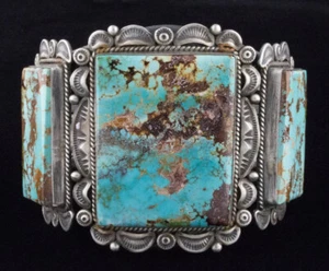 High Grade Natural Royston Turquoise Bracelet By Navajo Artist Ella M. Linkin - Picture 1 of 6