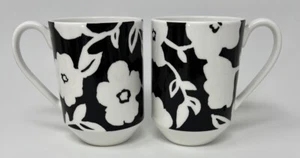2 tazas de café Kate Spade Lenox Primrose Drive 14 oz negro blanco floral - Imagen 1 de 7