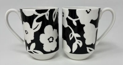 2 xícaras de café Kate Spade Lenox Primrose Drive 14 oz preto branco floral - Imagem 1 de 4