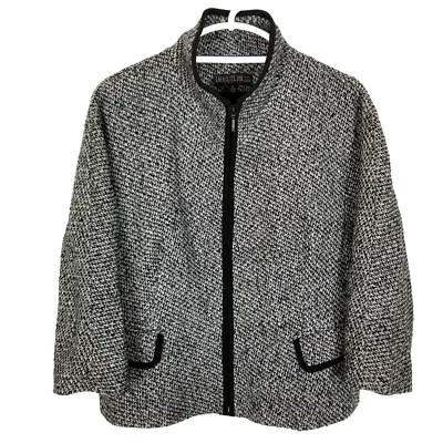 Lafayette 148 Zip Up Blazer Jacket Wool Cashmere  Black White Size 12 Petite - Image 1 of 4