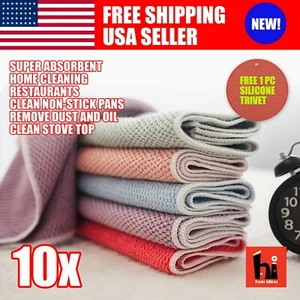10 PCS Kitchen Towel Dish Cloth Super Absorbent Microfiber Tea Towels 30x30cm - Picture 1 of 10