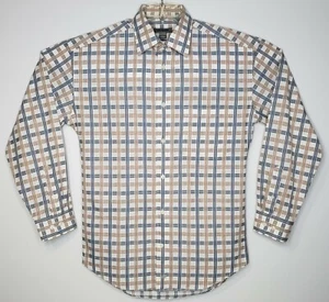 Camisa de vestir Johnston & Murphy texturizada azul marrón a cuadros L/S para hombre grande en muy buen estado - Imagen 1 de 12