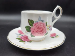 Royal Dover Bone China Made In England  Footed Cup & Saucer with Pink Roses  - Picture 1 of 17