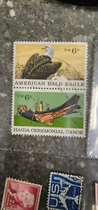US Postage Stamps 6c 1970 American Bald Eagle Ceremonial Canoe Used Pair - #B602 - Picture 1 of 2
