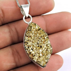 Marquesita Natural Druzy Plata de Ley Boda Compromiso Hermana Bisel Colgante - Imagen 1 de 4