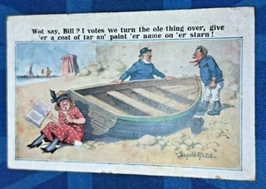 Donald McGill Comic Postkarte 1929 Boot Teerfarbe Name Stern Anspielungen BBW Nr 3575 - Bild 1 von 2